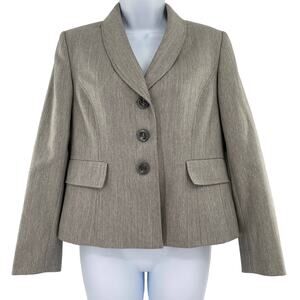 Evan-Picone Gray Herringbone Lined Button Closure Round Collar Blazer Jacket 6P